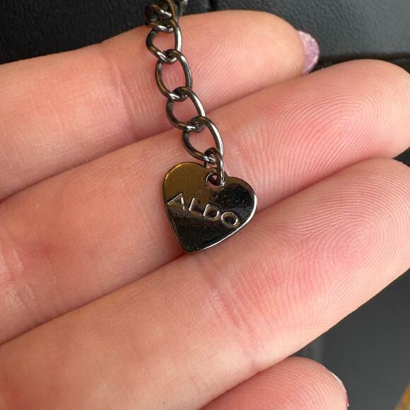 Aldo Floral Rhinestone Statement Bib Necklace Gunmetal Gray and Pink 14"/2" - Picture 6 of 6